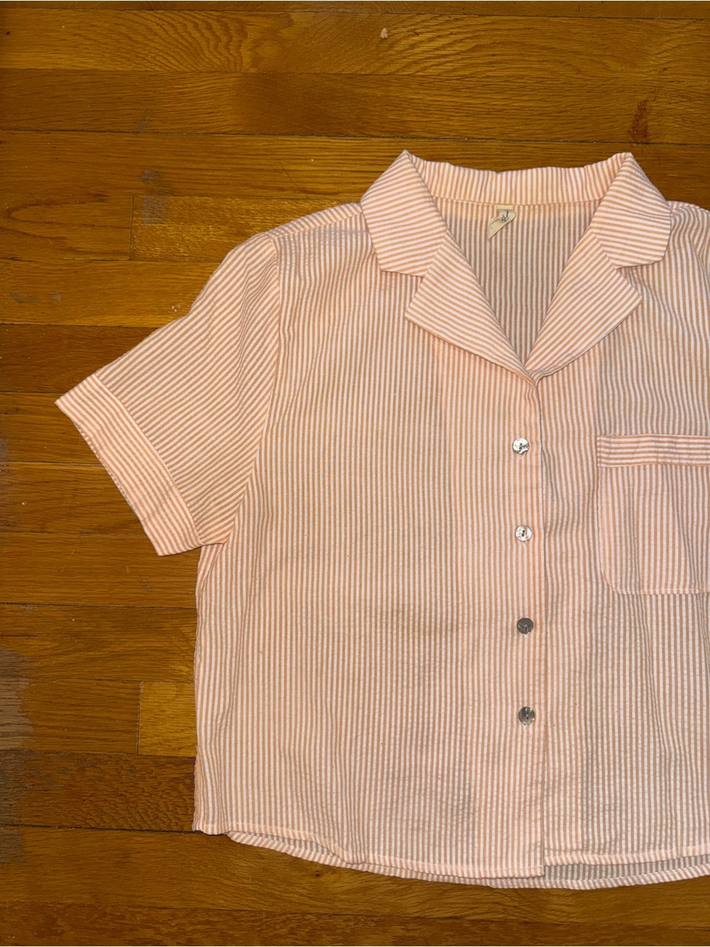 PacSun Pink and White Striped Short-Sleeve Button-Down Shirt